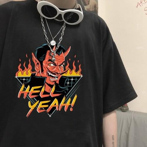 Punk Hip-hop Personality Dark Summer Short-Sleeve Top Loose Chic Fun Devil Alphabet Satan Cartoon Printed Harajuku Women T-shirt