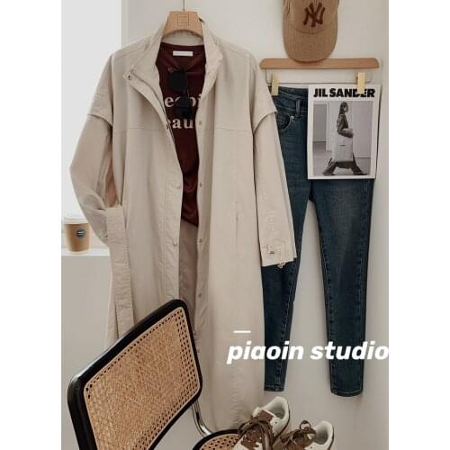 High-end customized cuffs can be detachable exported to South Korea mid-length half high collar windbreaker women 21 spring new