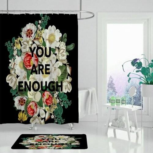 Flower rose shower curtain bathroom curtain fabric with hook waterproof polyester