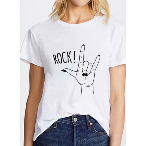 Tshirt femme Summer Rock Gesture line drawing Fashion Print T-shirt Personality Harajuku Thin Section T Shirt Women tops Clothes