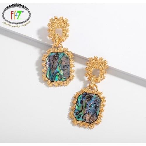 F.J4Z Hot Punk Geometric Stud Earrings for Women Fashion Big Stars Party Earrings Ladies Abalone Shell Earring Gifts Jewelry