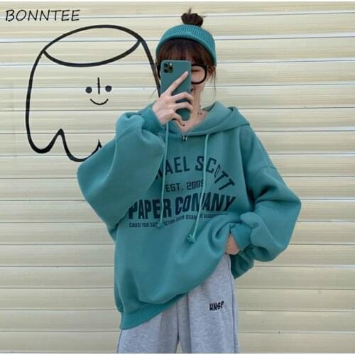 Hoodies Women Letters Medium-long Warm Harajuku Bf Womens Korean Style with Pockets Students Loose Casual New Arrivals Stylish