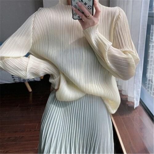 Miyake pleated top womens large size fat mm was thin 2021 summer new style Korean T-shirt fashion temperament casual pullover