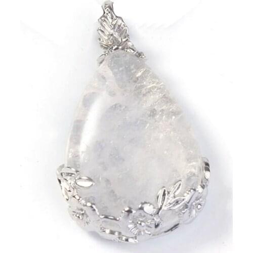 100-Unique 1 Pcs Summer Style Silver Plated Natural Rock Crystal Water Drop Pendant Jewelry For Necklace