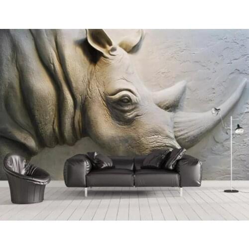 17 Custom Wallpaper 3D Relief Lovely Rhino Art Wall Mural Living Room Bedroom Wallpaper