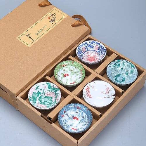 6pcs/set Blue and white porcelain tea Cup Hand-painted Cone Teacup Chinese style pattern teacup Tea set Tea accessories WSHYUFEI