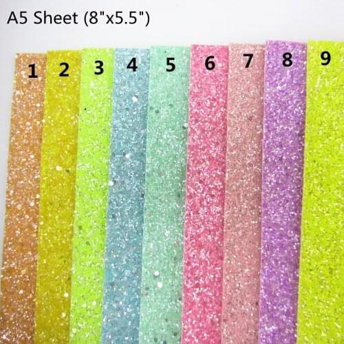 A5 sheet 8" x 5.5" chunky glitter leather wiht same color back Faux leather For craft & Sewing & bow DIY F0276