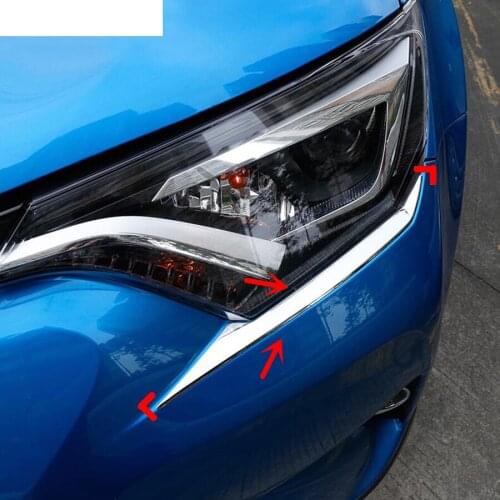 ABS Chrome Front Headlight Head Light Lamp Eyelid Cover Kit Trim 2 Pcs / Set For Toyota RAV4 Rav 4 2016 2017 2018 Bright silver