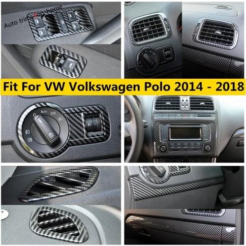Carbon Fiber Accessories For VW Volkswagen Polo 2014 -2018 Window Lift Head Light Button Dashboard Air AC Outlet Vent Cover Trim