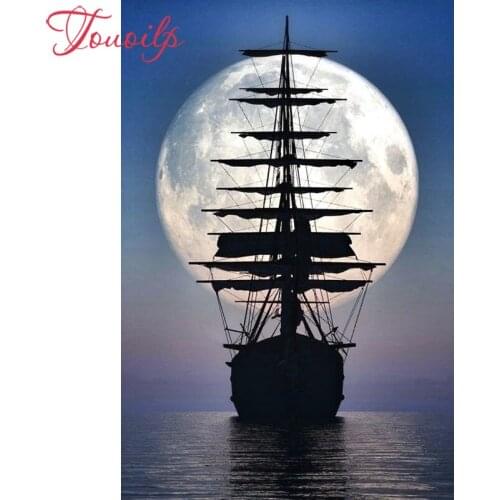 Touoilp 5D diy diamond embroidery Sailboat moon square&round diamond sets decorative diy Movie 5d diamond painting mountain