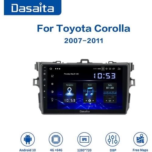 Dasaita 1 Din 9" IPS Android 10.0 Car Radio for Toyota Corolla 2007 to 2011 DSP HD GPS Navigation 4GB 1280*720 Multimedia player