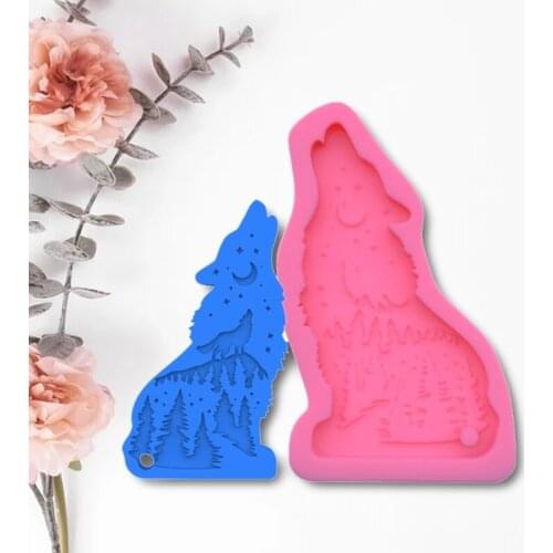 Shiny Wolf Keychain Epoxy Resin Mold Necklace Pendant Silicone Mould DIY Crafts Jewelry Decortaion Casting Tool T84A