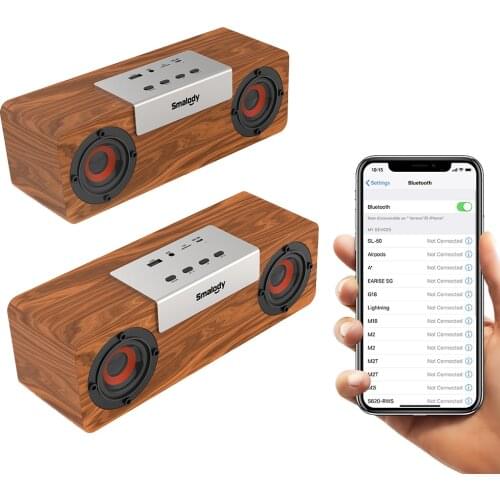 10W/20W TWS Wooden Wilress Bluetooth Speaker with FM Radio Handsfree Subwoofer for Mobile Phones Tablets Laptop