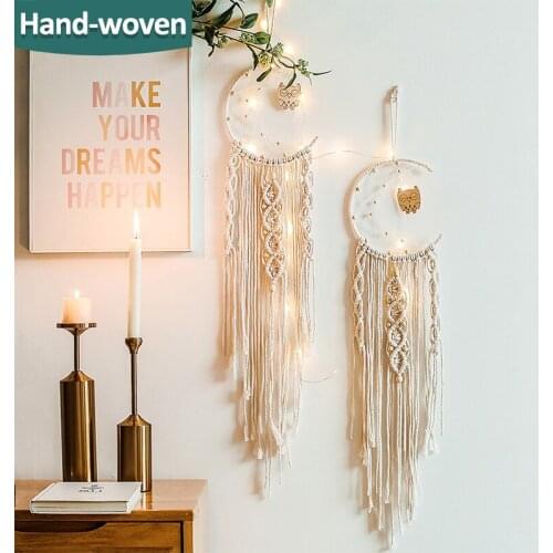 Bohemian Chic Macrame Wall Hanging Tapestry Moon Dreamcatcher Wall Decor Boho Woven Knitted Tapestries Home Decoration