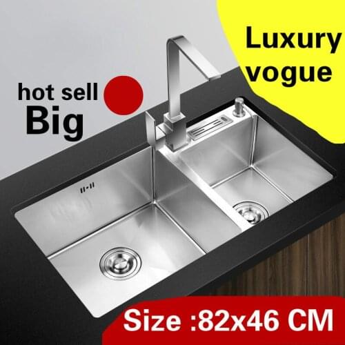Free shipping Household big kitchen manual sink double groove luxury multifunction 304 stainless steel hot sell 82x46 CM