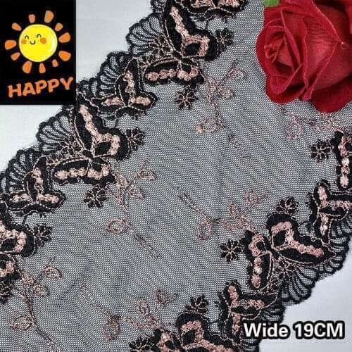 Black Lace Fabric Applique Embroidered Flowers Lace Trim Ribbon Dolls Clothing Sewing Accessories Women Dubai Dress Decoration