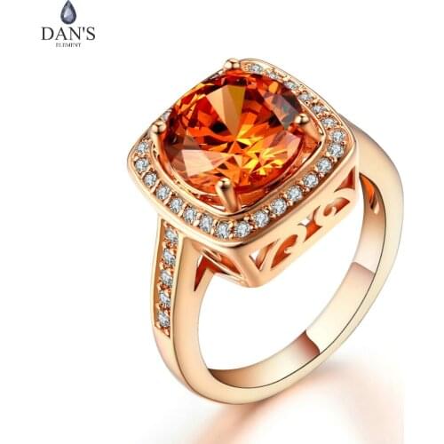 DANS ELEMENT Classic Round Cut Cubic Zirconia Rings Rose Gold Color Fashion retro Ring Engagement Jewelry For Women DER057