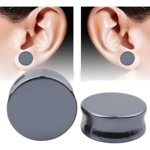 2pcs Hematite Stone Natural Ear Plugs And Tunnels Double Flared Ear Piercings Earring Gauges Expanders Flesh Tunnel Body Jewelry