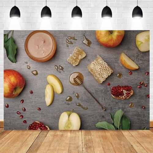 Jewish New Year Backdrop Rosh Hashanah Honey Pomegranate Shofar Glitter Vinyl Polyester Photography Background For Photo Studio