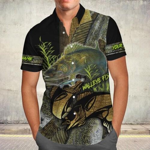 Walleye Fishing Camo 3D Beach Hawaiian 2021 Summer Shirt Short Sleeve Shirt Streetwear Oversized 5XL Camisa Social Chemise Homme