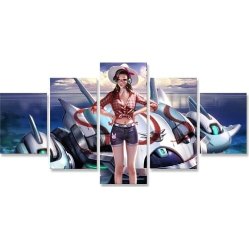 Game Poster Overwatchs Machine Summer Girl Canvas Painting 5 Panel Posters and Prints Image Pictures on The Wall