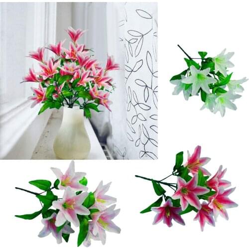 6pcs Artificial Flowers Plants Lily Plastic Greenery Arrangement for Garden Home Kitchen Dining Room Floral Decor