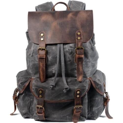 M229 Multifunction Casual Canvas Backpacks Vintage Waterproof Large Capacity Travel Bag Women Mochila Leather Laptop Rucksack