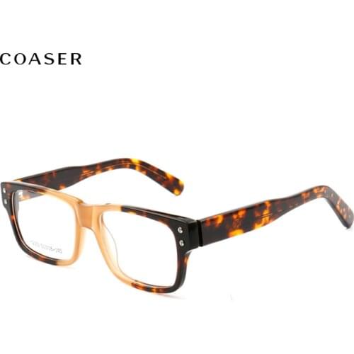Men Square Eyeglasses Frame Vintage Double Color Acetate Glasses Frame Yellow Spectacles Prescription Multicolor Eyewear