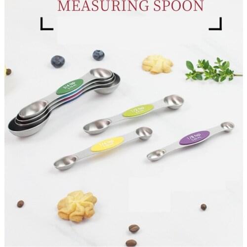 8-Piece Set Of Magnetic Double-Headed Spoon Food Grade Stainless Steel Measure Solid Liquid Powdered Seasoning Kitchen Tools