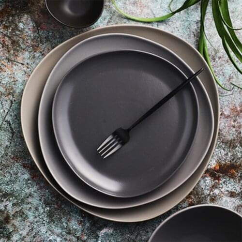 Nordic Japanese Ceramic Tableware Set Wind Black Grey Western Steak Plate Triangle Bowl Ramen Bowl Salad Plate Dinner Plate