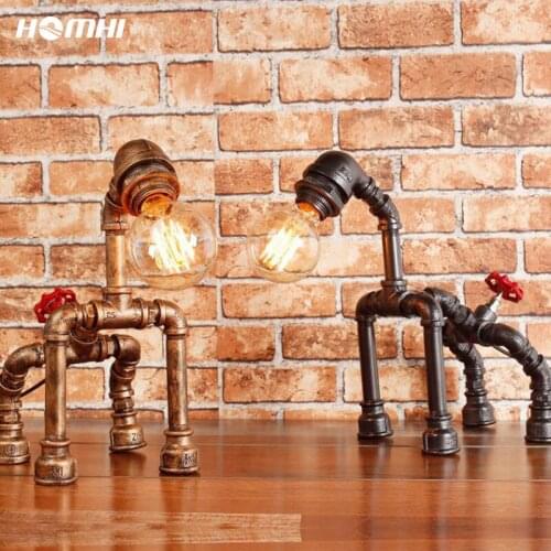 Dog puppy iron piepe table lamp decoration chambre deco vintage retro living room tafellamp industrieel design gadget copper