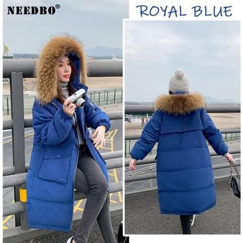 NEEDBO Winter Jacket Women Fur Collar Long Parkas Casual Slim Woman Winter Coat Puffer Jacket Padded Outwear Warm Coat Women