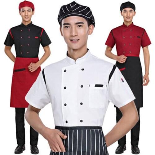 2017 New Chefs Short-sleeved Breathable Outfit Summer Wear Work Clothes Men Overalls Hotel Kitchen Chef Uniform 3 colors