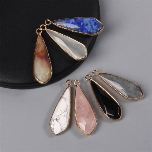 11x36MM Faceted Water Drop Natural White Pink Blue Howlit Stone Pendant for Earring Necklace Jewelry Making Accessories 2pcs/Set