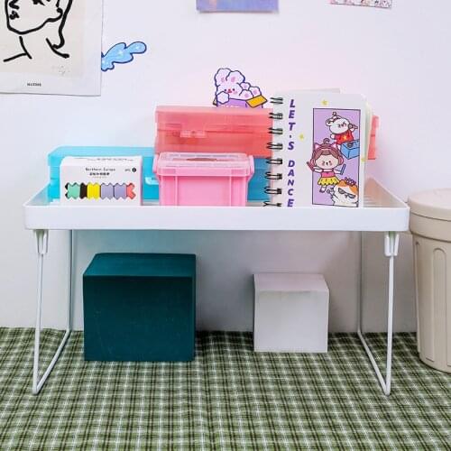 Simple Desktop Folding Storage Rack Stationery Cosmetic Organizer Storage Shelf Holders Space Saving For Office School Supplies
