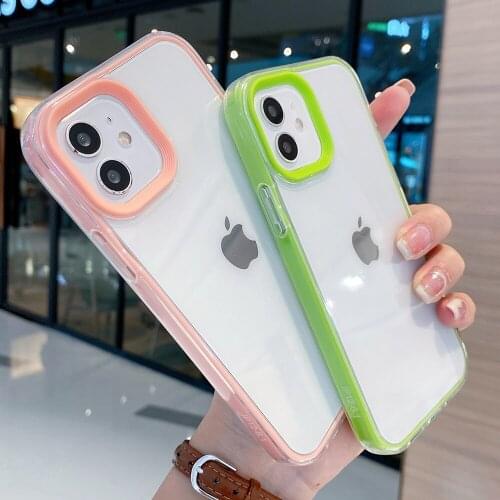 Clear Solid Candy Color Shockproof Phone Case For iPhone 12 11 Pro Max X XR XS Max 7 8 Plus Transparent Soft Back Cover Case