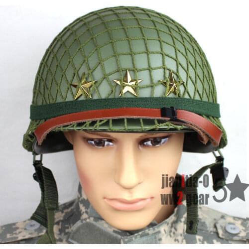 WW2 WWII US ARMY M1 LIEUTENANT GENERAL RANK STEEL HELMET WITH CAMOUFLAGE NET
