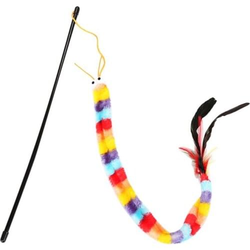 Pet Training Toys Interactive Funny Playing Wand Tease Colorful Rainbow Lovely Shape Kittens Exercise Bells Feathers Stick