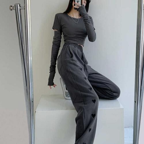 TVVOVVIN Heart Pattern High Waist Drawstring Tie Feet Sweatpants Women Korean Casual Loose Elastic Waist Harem Pants Mix8