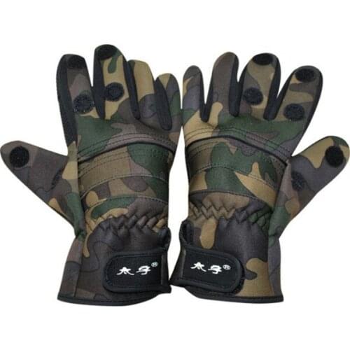 Outdoor fishing gloves waterproof non-slip outdoor gloves riding skiing paste for Winter thicker and warm can reveal 3 fingers