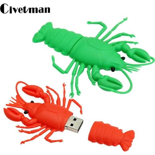 USB Flash Drive Cartoon Lobster Pen Drive USB 2.0 Creative Shrimp Pendrive 8GB 16GB 32GB 64GB 128GB 256GB Memory Stick Disk Gift