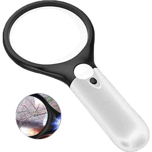 Magnifying Glass 3X 45X Handheld Reading Magnifier Glass with 3 LED Lights for Reading Maps Watch Repair Newspaper Jewelry Loupe