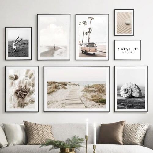 Dancing Girl Vintage Van Beach Flower Quotes Wall Art Canvas Painting Nordic Posters And Prints Wall Pictures For Living Room