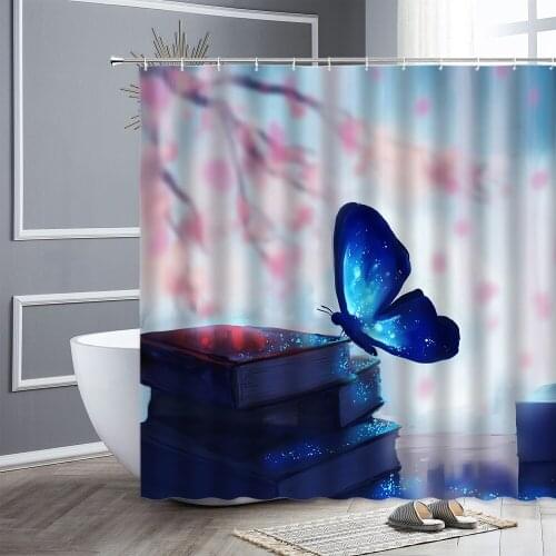 Waterproof Fabric Shower Curtain Set Flowers Butterfly Printing Home Bathroom Decor Curtains Bathtub Screen Bath Accessories