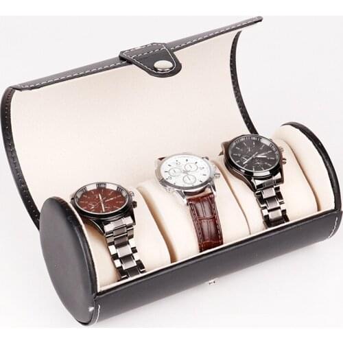 High-end Leather Cylindrical Watch Box Travel Portable Jewelry Watch Storage Bag Household Dust-proof Storage Packaging Box