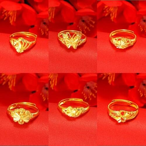 24K Gold Rings for Women Ethnic Heart Flower Clover Butterfly Engagement Rings for Women Gold Wedding Rings Jewelry Wholesale