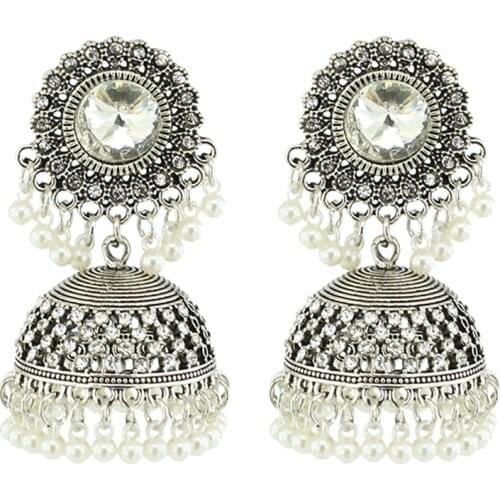 Boho Ethnic Drop Earrings for Women Antique Gold Silver Color Pearl Bell Gypsy Hanging Pendientes Indian Women Earring Jewelry