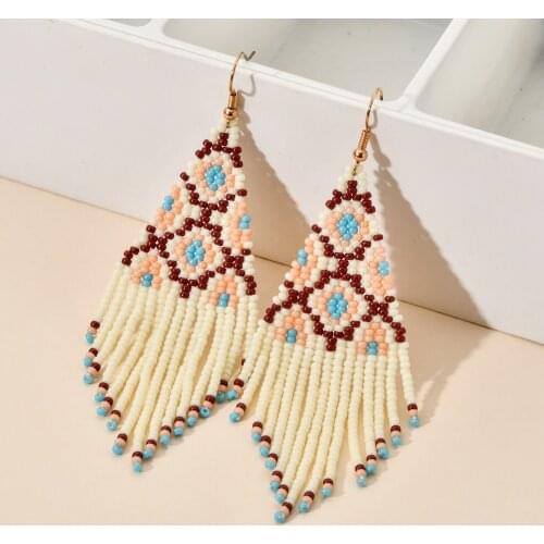 ZMZY Long Tassel Earring Geometric Boho Jewelry Turkish Evil Eye Design Statement Drop Earrings Stainless Steel Women Vintage