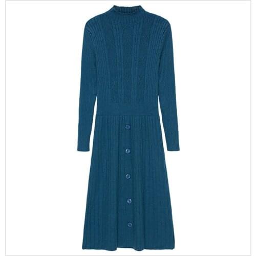 2021 New Womens Clothing Autumn Winter Dress Casual Fashion Single-breasted Long Sleeve Knitted Sweaters Dress V867