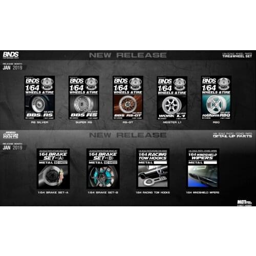 1:64 Scale BNDS Modified BRAKE / Tow Hooks / Windshield Wipers for TLV Kyosho Fumi HW Car Model Scene Accessories